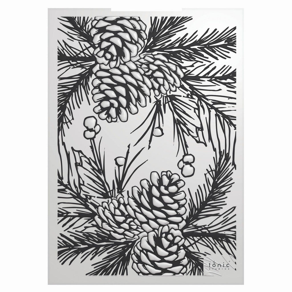 Tonic studios • timeless tidings pinecone parade 3d embossing folder