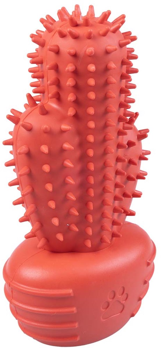 Duvo plus playtime griplay cactus - rubber kauwspeelgoed hond - poetst tanden masseert tandvlees - m 18x9,5x6cm - rood m