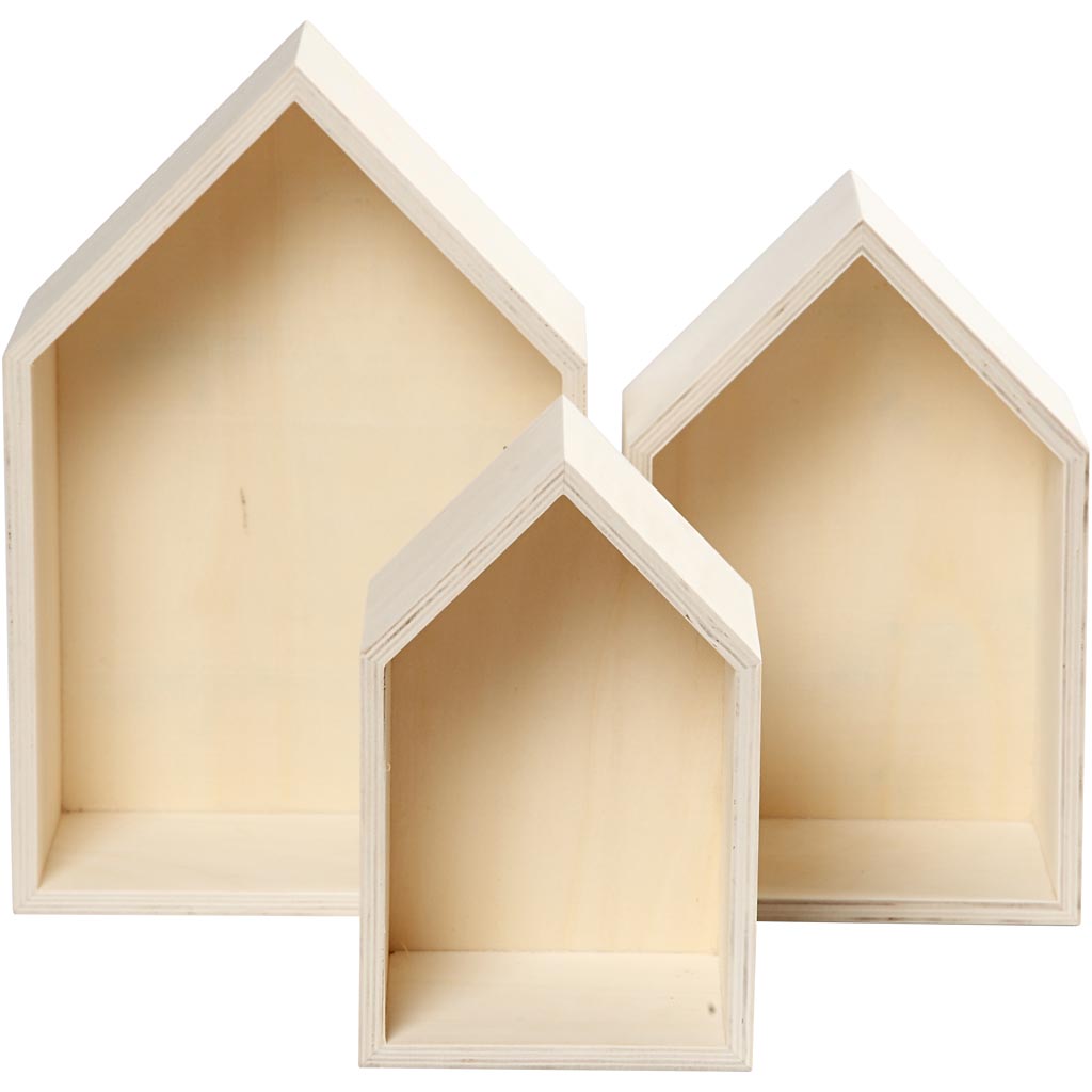 Creativ company houten huisjes met ophanghaak, 3st.