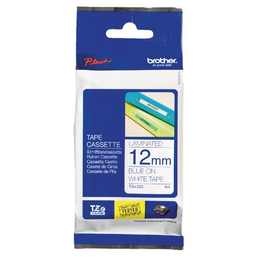 Labeltape brother tze233 12mmx8m blauw wit