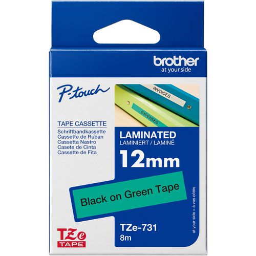 Labeltape brother tze731 12mmx8m zwart groen
