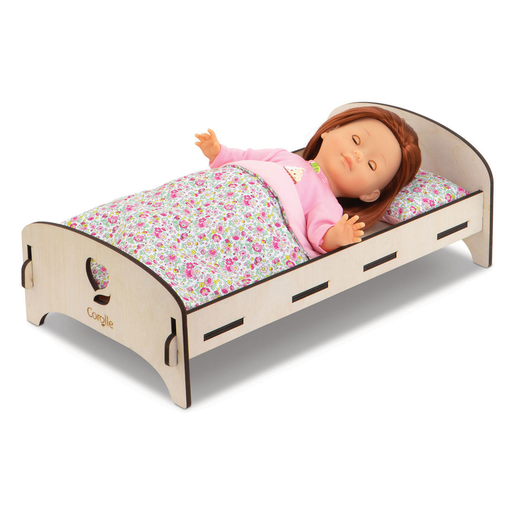 Corolle - Puppenbett aus Holz mit Blumenmuster