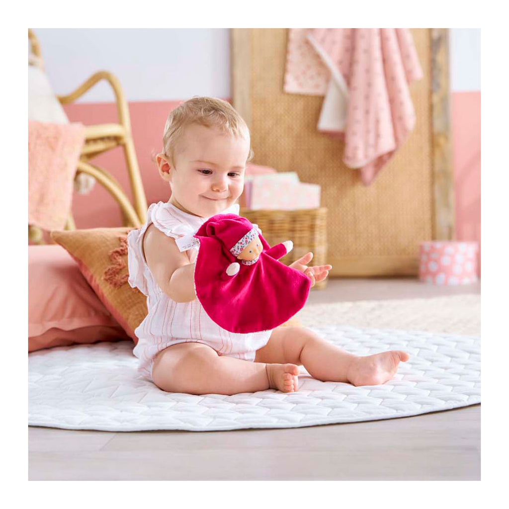Corolle knuffeldoek roze grenadine baby knuffelpopje 17cm zacht speelgoed.