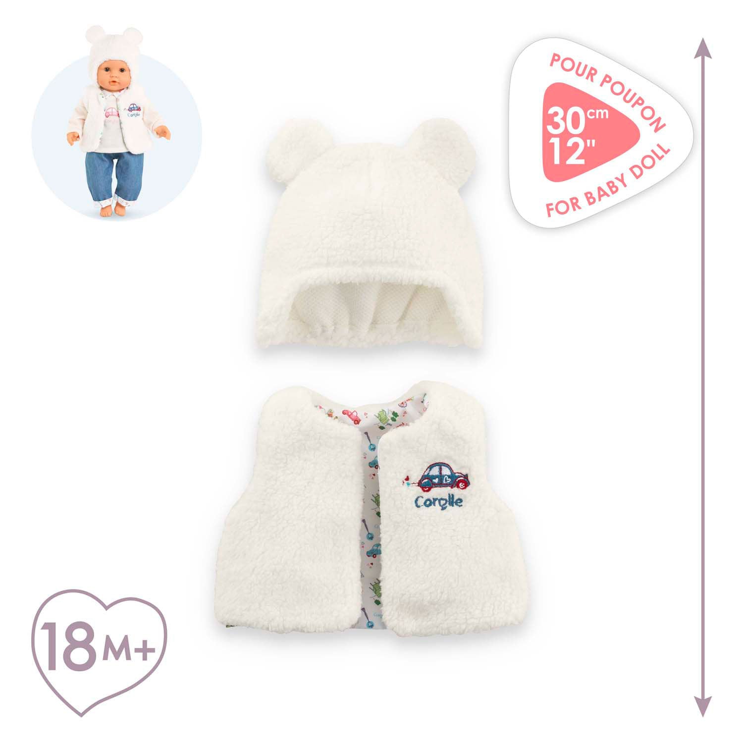 Corolle winterset babypop kleding wit 30cm - poppenoutfit.