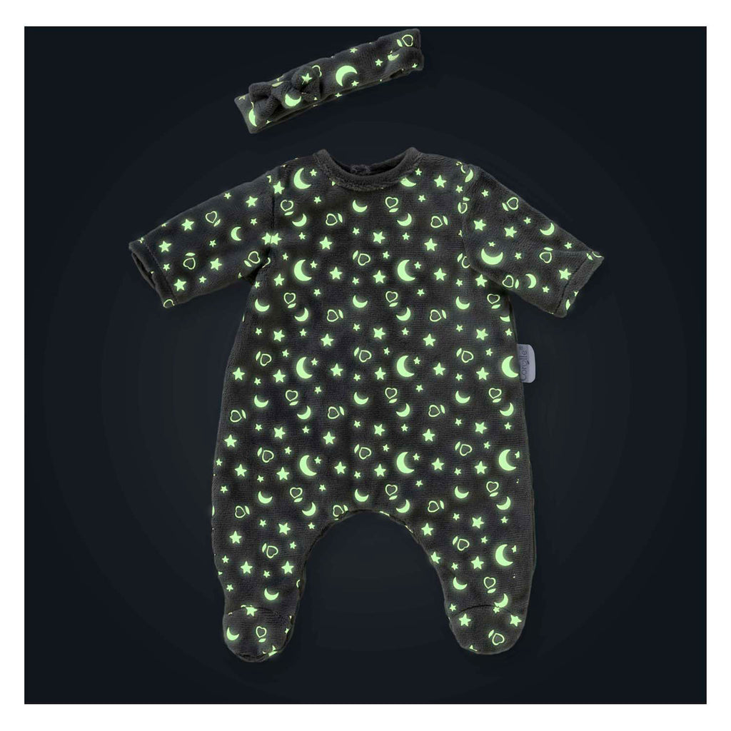 Corolle poppen pyjama glitter in het donker en haarband, 36cm
