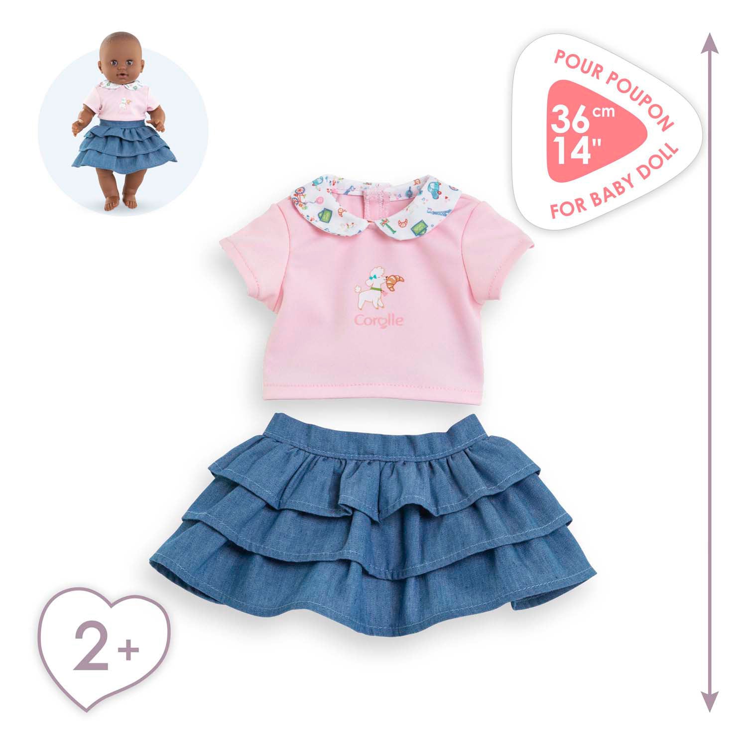 Corolle-Rock mit Rüschen und T-Shirt für Babypuppe, 36 cm.
