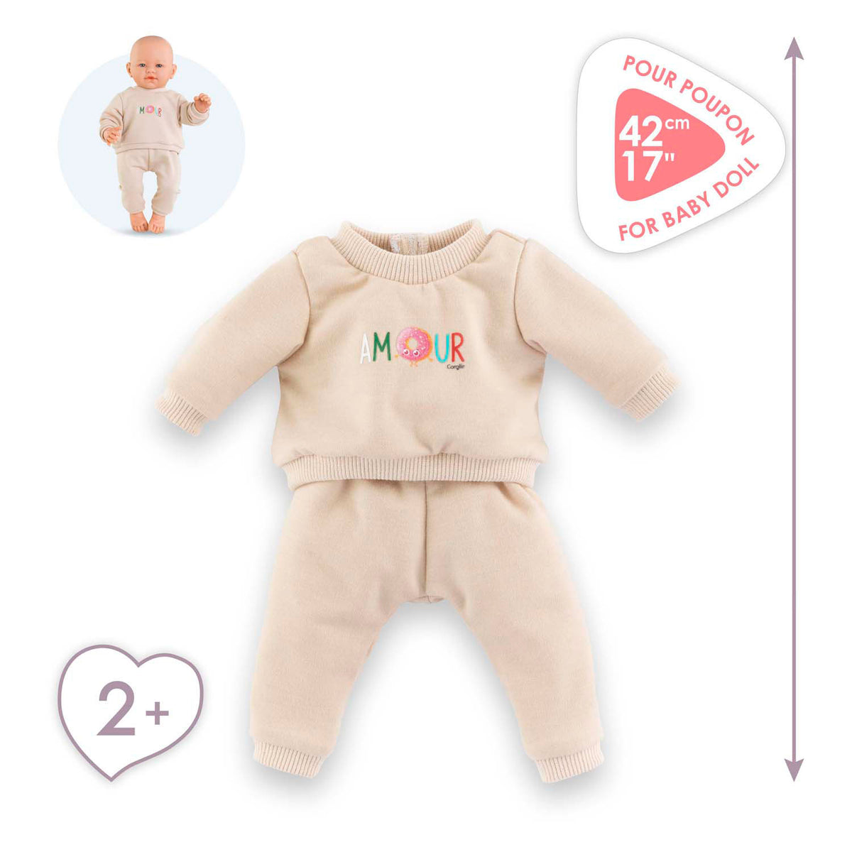 Corolle babypop trainingspak - beige outfit voor pop 42cm.