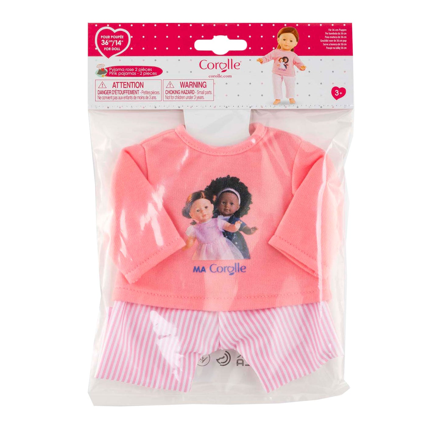 Corolle rosa Pyjama für 36 cm große Puppen, 2-teilig.