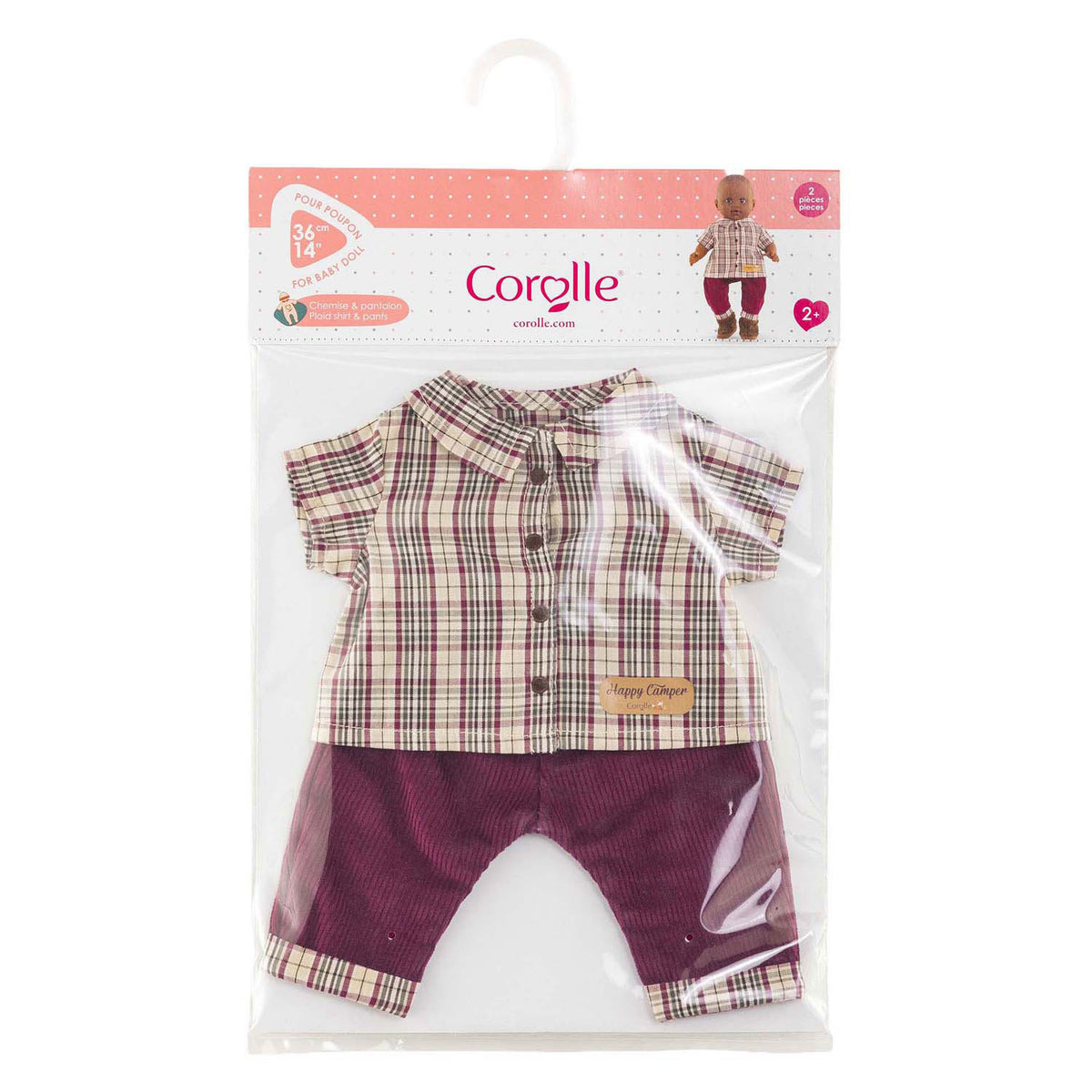 Corolle geruit shirt met broek kleine ontdekker - 36cm