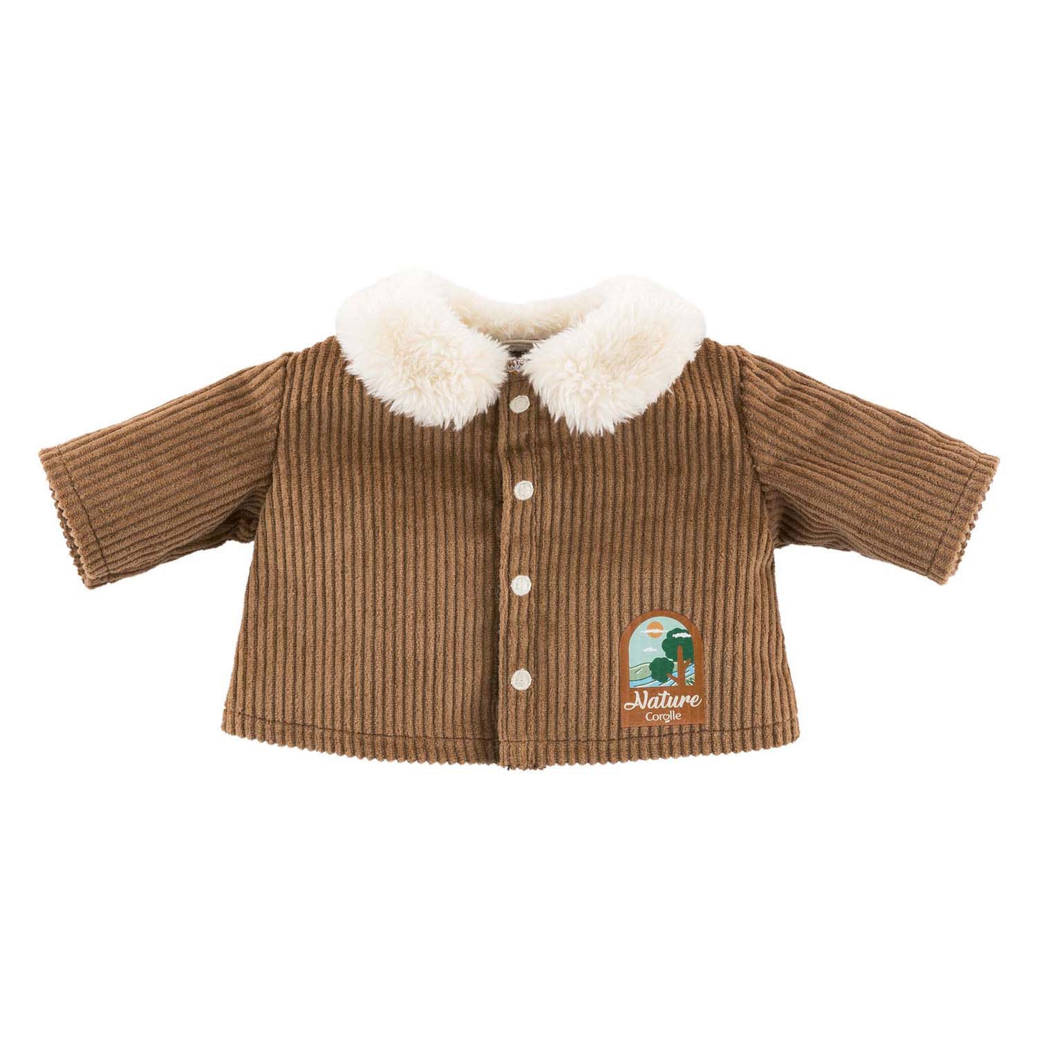 Corolle poppenjasje velours kleine ontdekker 36cm bruin fleece natuurprint.