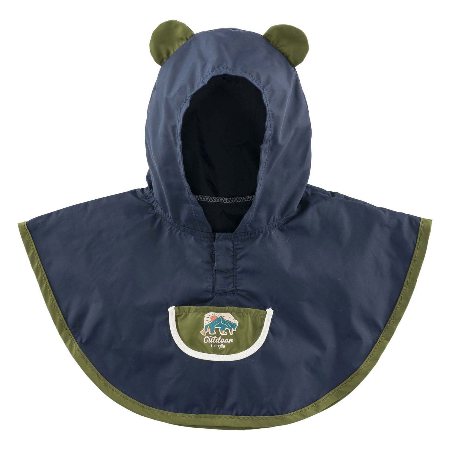 Corolle regenponcho poppenkostuum 36cm met capuchon en berenoortjes.