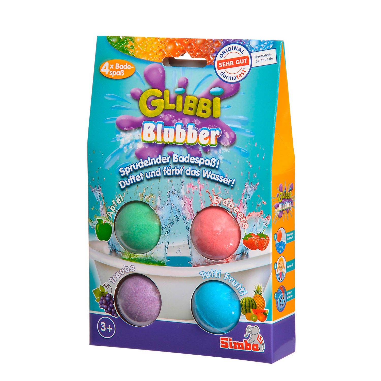 Glibbi Badebomben, 4 Stück.