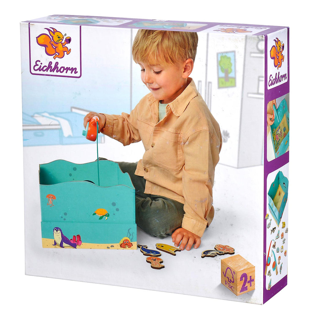 Simba houten visspel educatief speelgoed aquarium magneet hengel 19-delig.