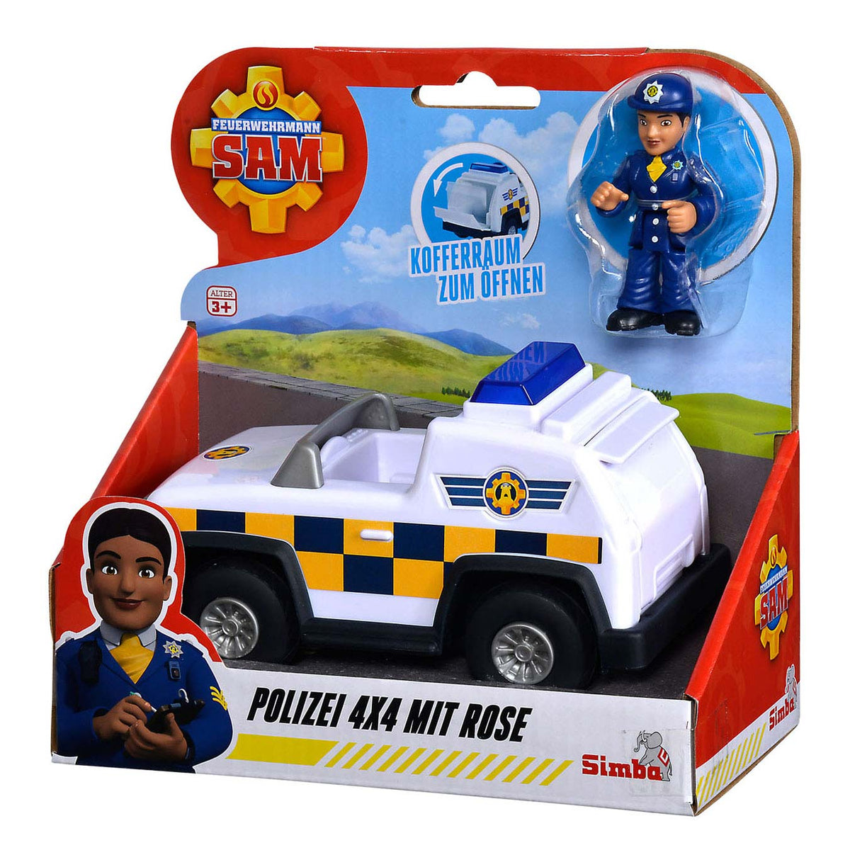 Simba brandweerman sam politie 4x4 jeep speelgoedauto met figuur.