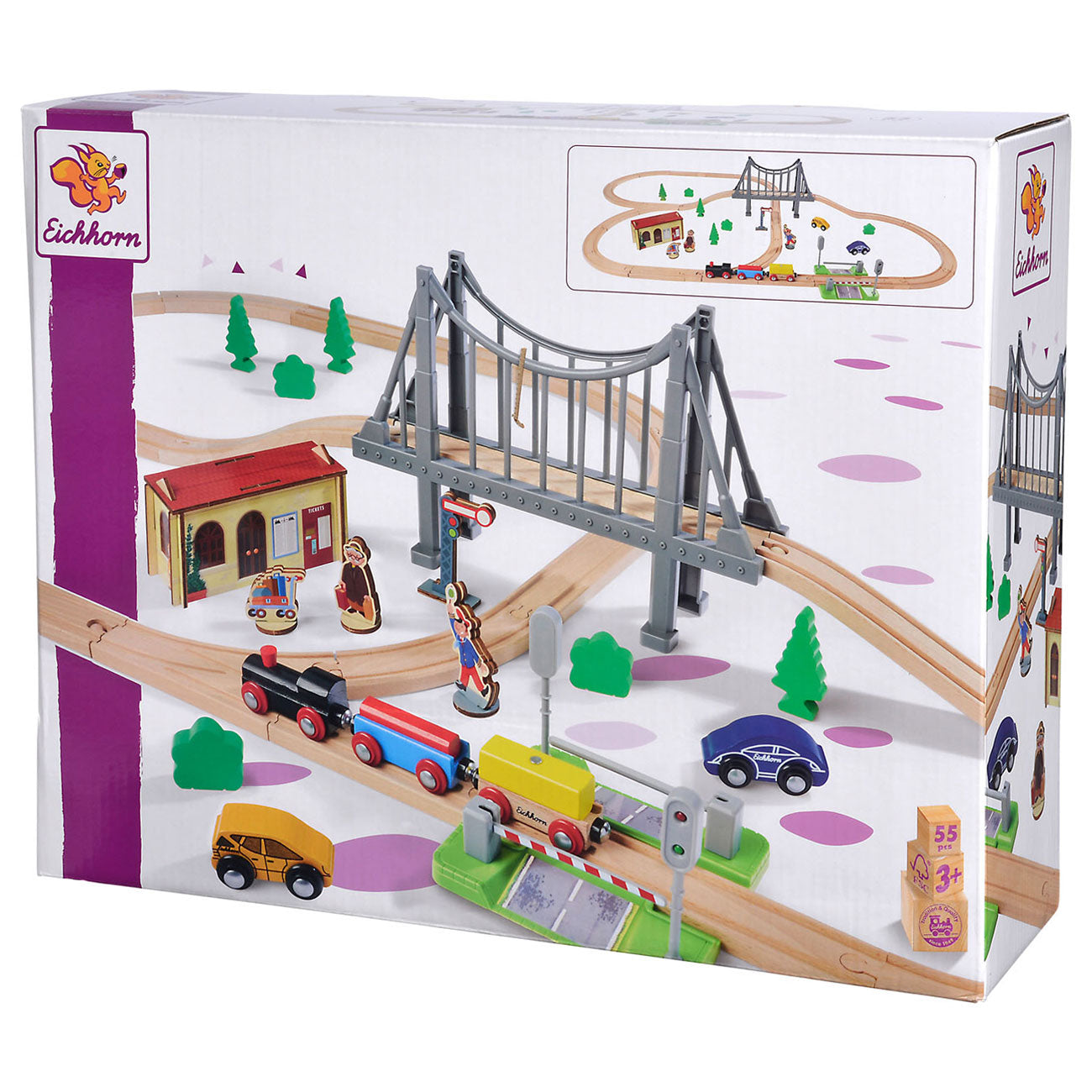 Eichhorn Eisenbahn-Spielset mit Brücke, 55-teilig.