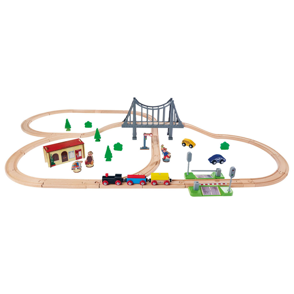 Eichhorn Eisenbahn-Spielset mit Brücke, 55-teilig.