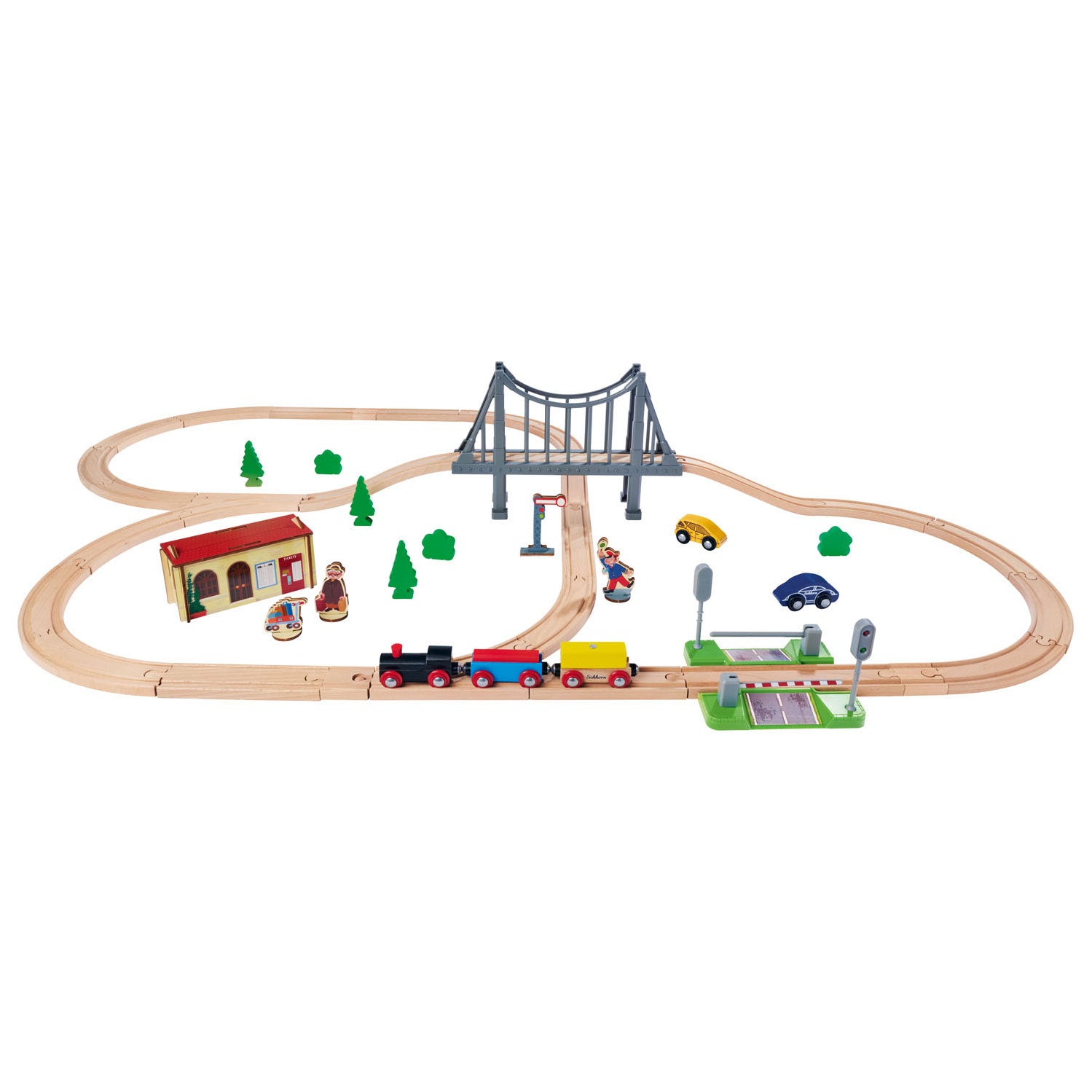 Eichhorn Eisenbahn-Spielset mit Brücke, 55-teilig.