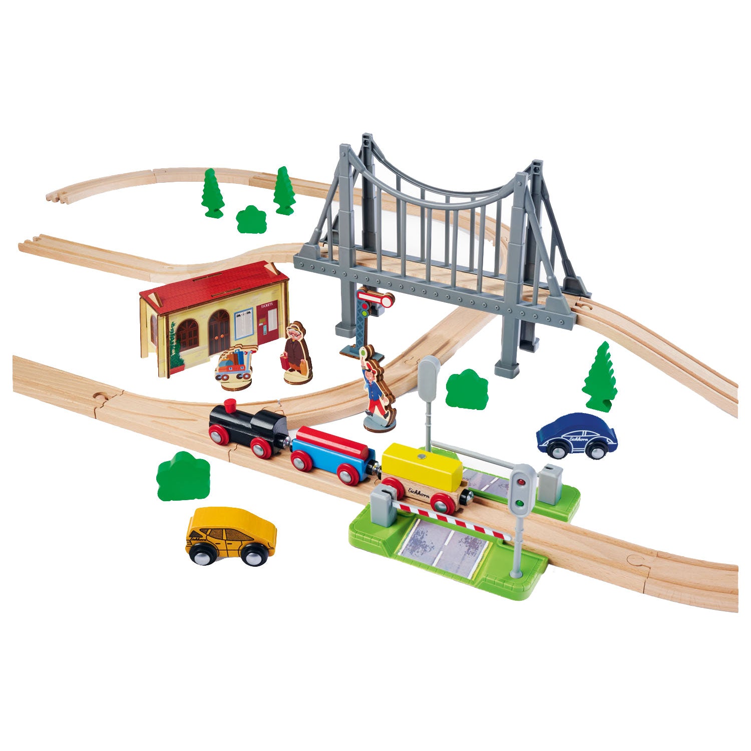 Eichhorn Eisenbahn-Spielset mit Brücke, 55-teilig.