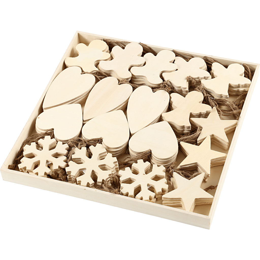 Creativ Company Holzornamente, Weihnachtsmotiv, verschiedene Ausführungen, 90 Stück.