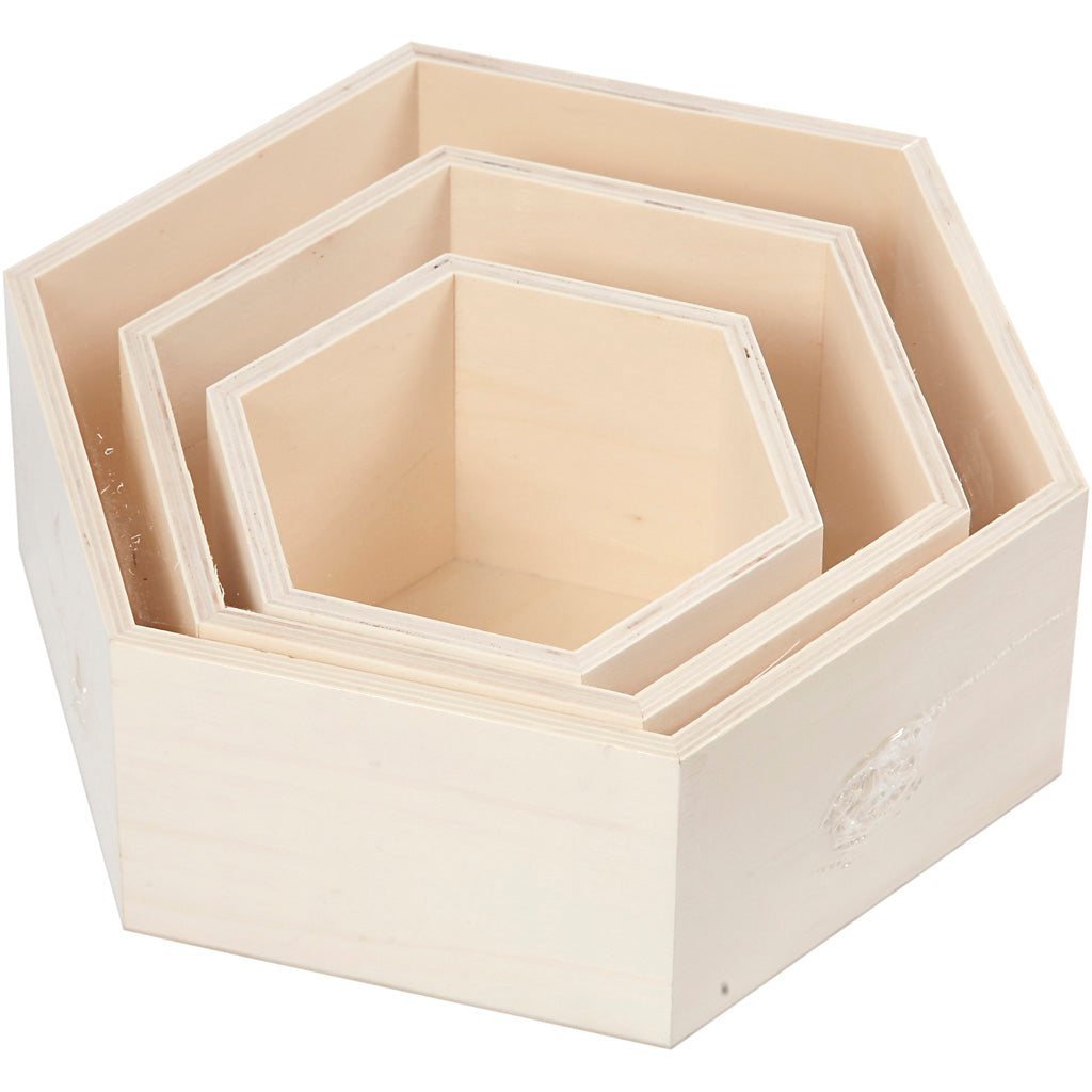 Creativ company houten showdozen hexagonaal 14.8-24,2 cm 3 stuks