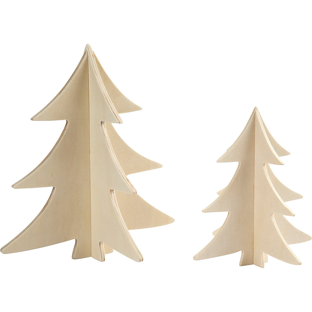 Creativ Company Dekorieren Sie Ihre 3D-Weihnachtsbäume aus Holz, 2 Stück.