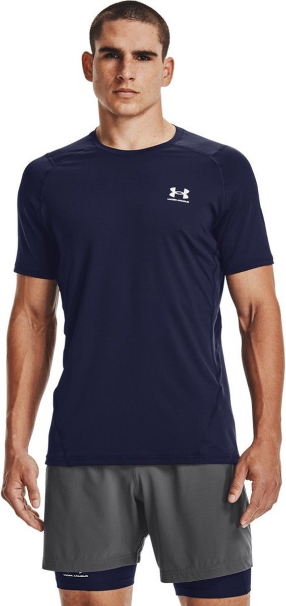 Under armour ua hg armour fitted ss-blu heren sportshirt - midnight navy - wit xl