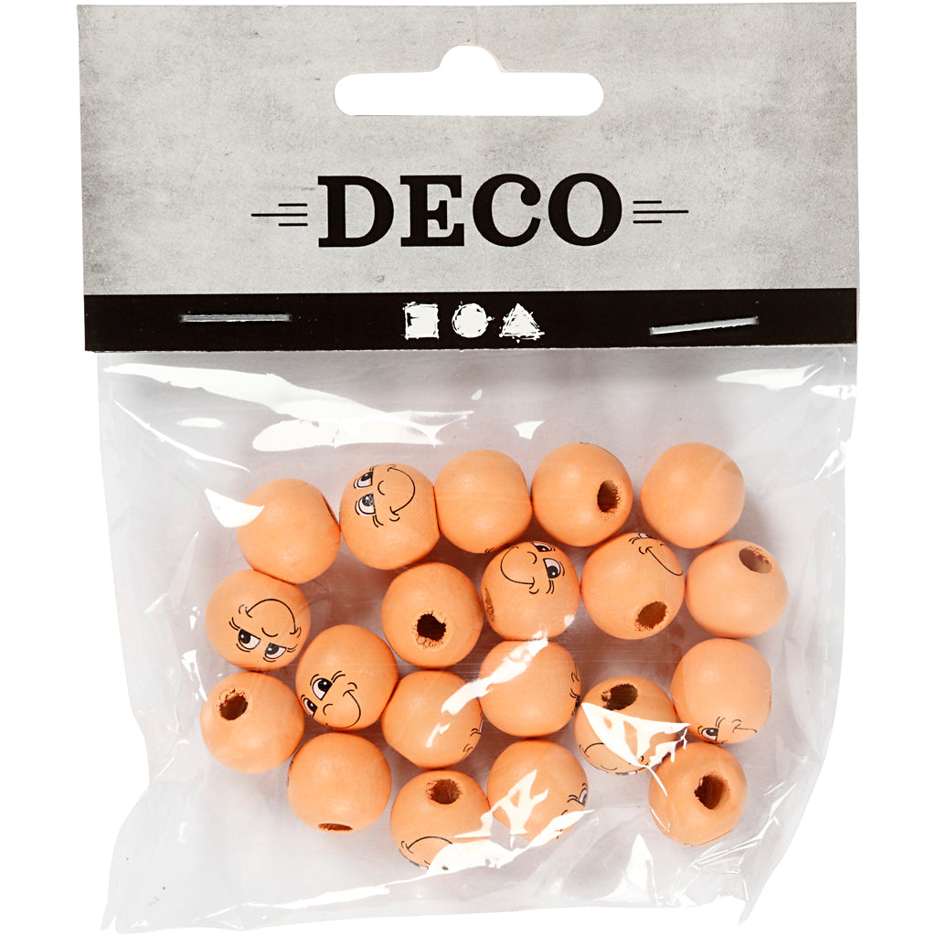 Houten ballen met gezichten
