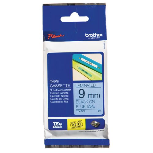 Labeltape brother tze521 zwart, blauw 9mmx8m