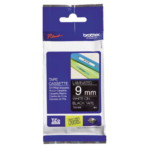 Brother labeltape tze325 9mmx8m wit zwart