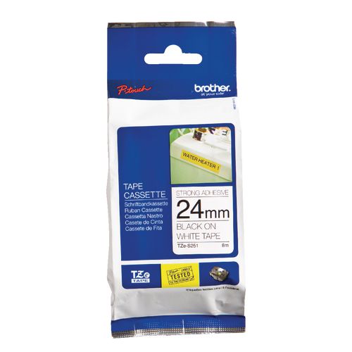 Extra klevende tape brother tzes251 24mmx8m zwart wit