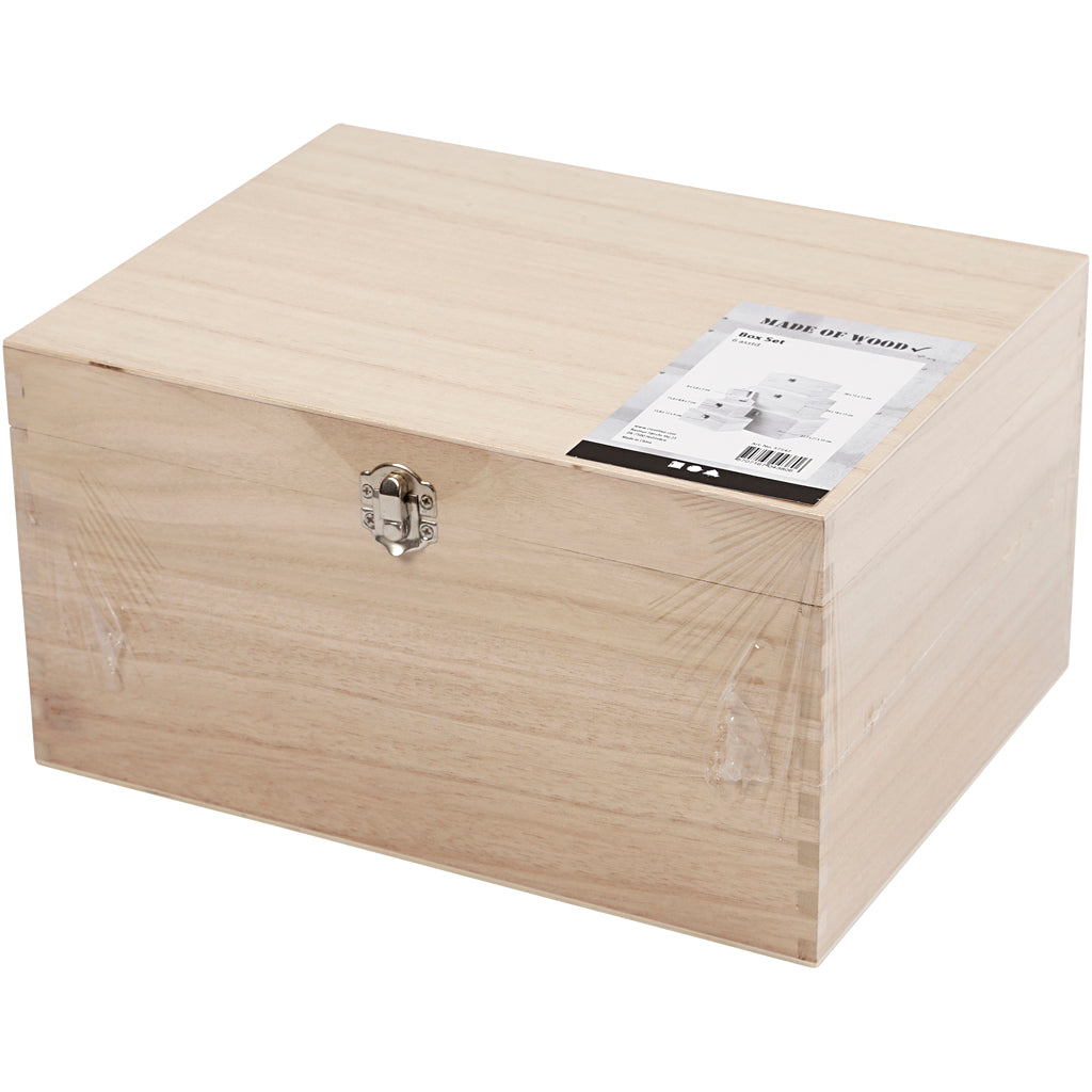 Creotime set houten dozen, h: 5+7+9+11+13+15 cm, l: 8+11,8+15,8+20+24+27,7 cm, b: 5,8+8,8+12+15+18+21 cm, keizerin boom, 6 stuk