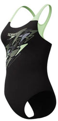 Speedo medley logo medalist 1 piece dames sportbadpak - kleurvast badpak dames - chloorbestendig zwempak dames - sportbadpak dames met medalist-rug - zwart groen - 40
