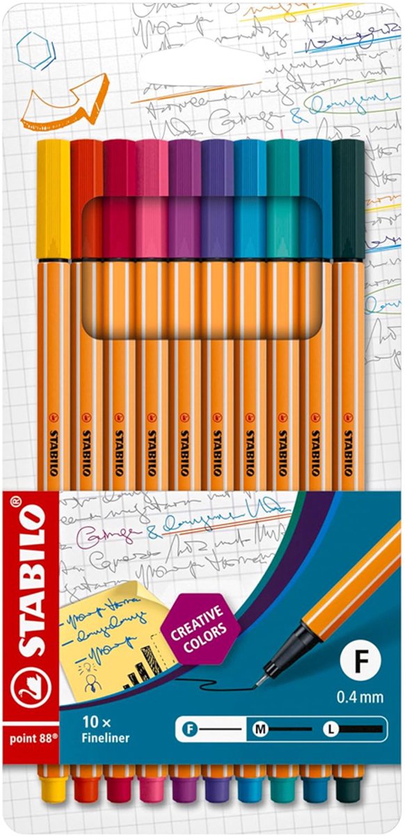 Stabilo point 88 – fineliner 0,4 mm – fashion colors - kartonnen etui - met 10 verschillende kleuren