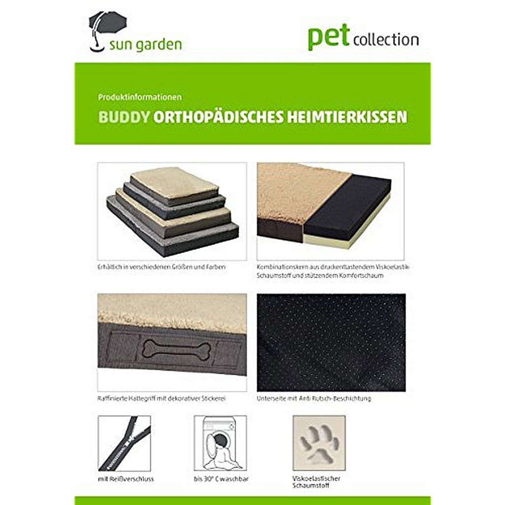Sun garden buddy orthopedisch hondenkussen 79x60x8cm grijs antraciet
