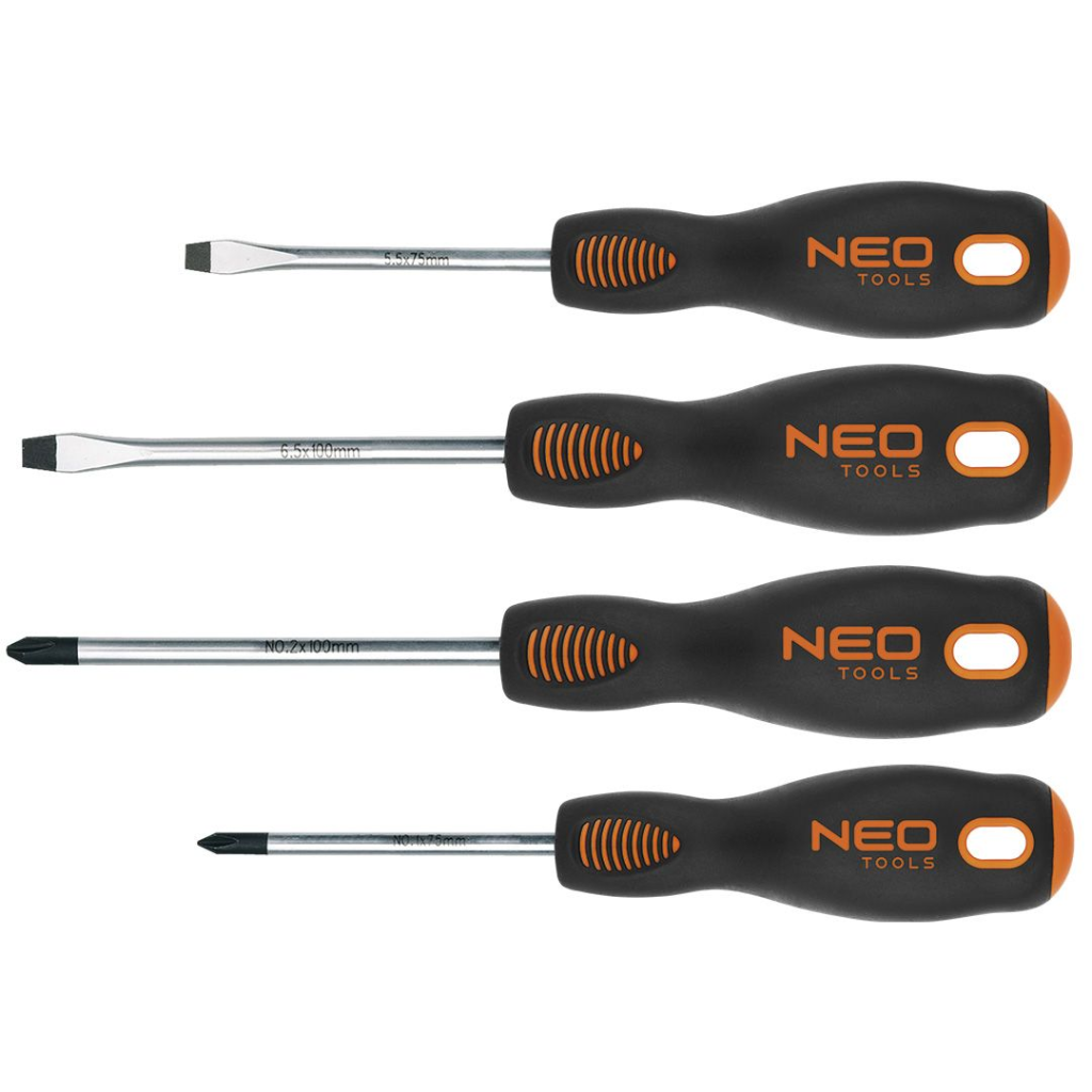Neo Tools Schraubendreher-Set, 4-teilig, magnetisch, Chrom-Molybdän-Stahl