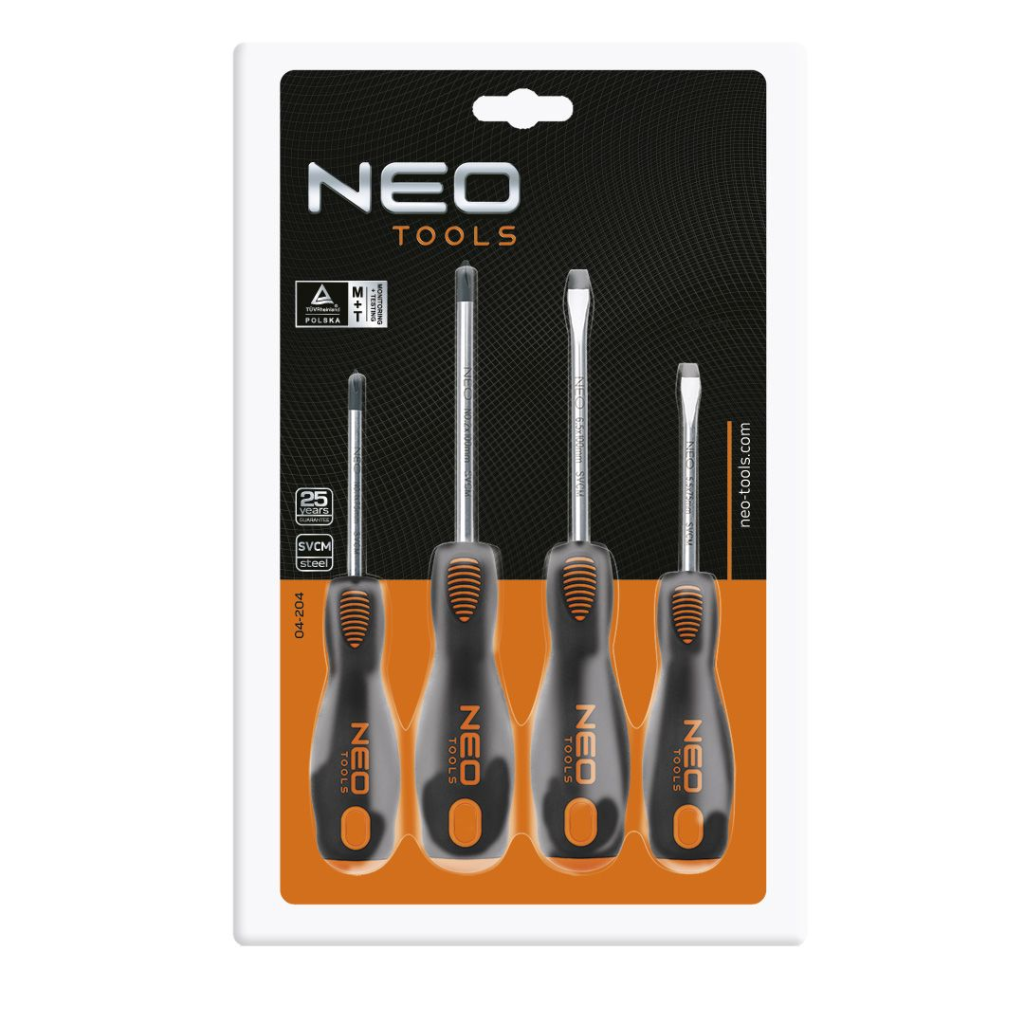 Neo Tools Schraubendreher-Set, 4-teilig, magnetisch, Chrom-Molybdän-Stahl