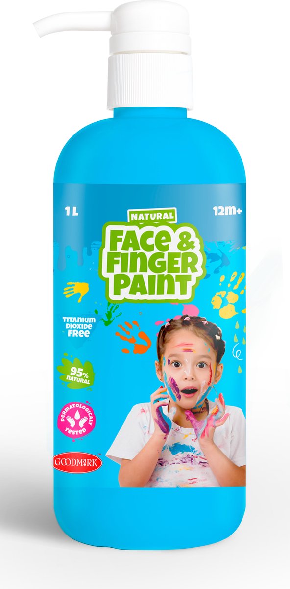 Boti Natural Gesichts-Fingerfarbe, Flasche mit Pumpe – blau, 1 l