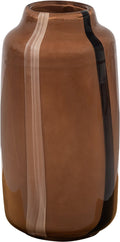 Woood selena vaas met streep decoratie - glas - bruin - 35x18x18 cm