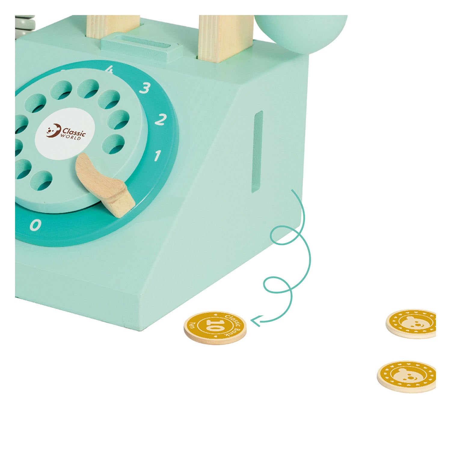 Klassisches World World Retro-Telefon aus Holz, Türkis