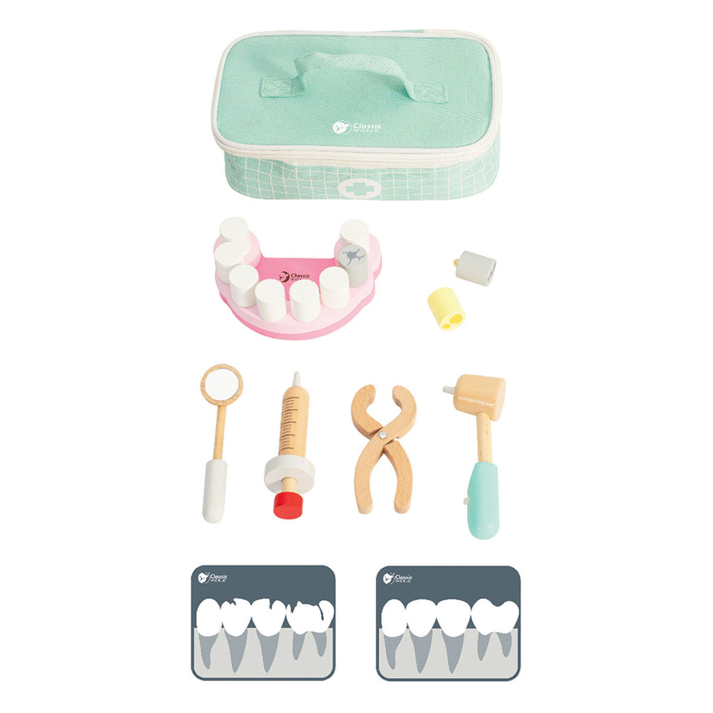 Classic world houten tandarts speelgoedset met opbergtas - educatief rollenspel.