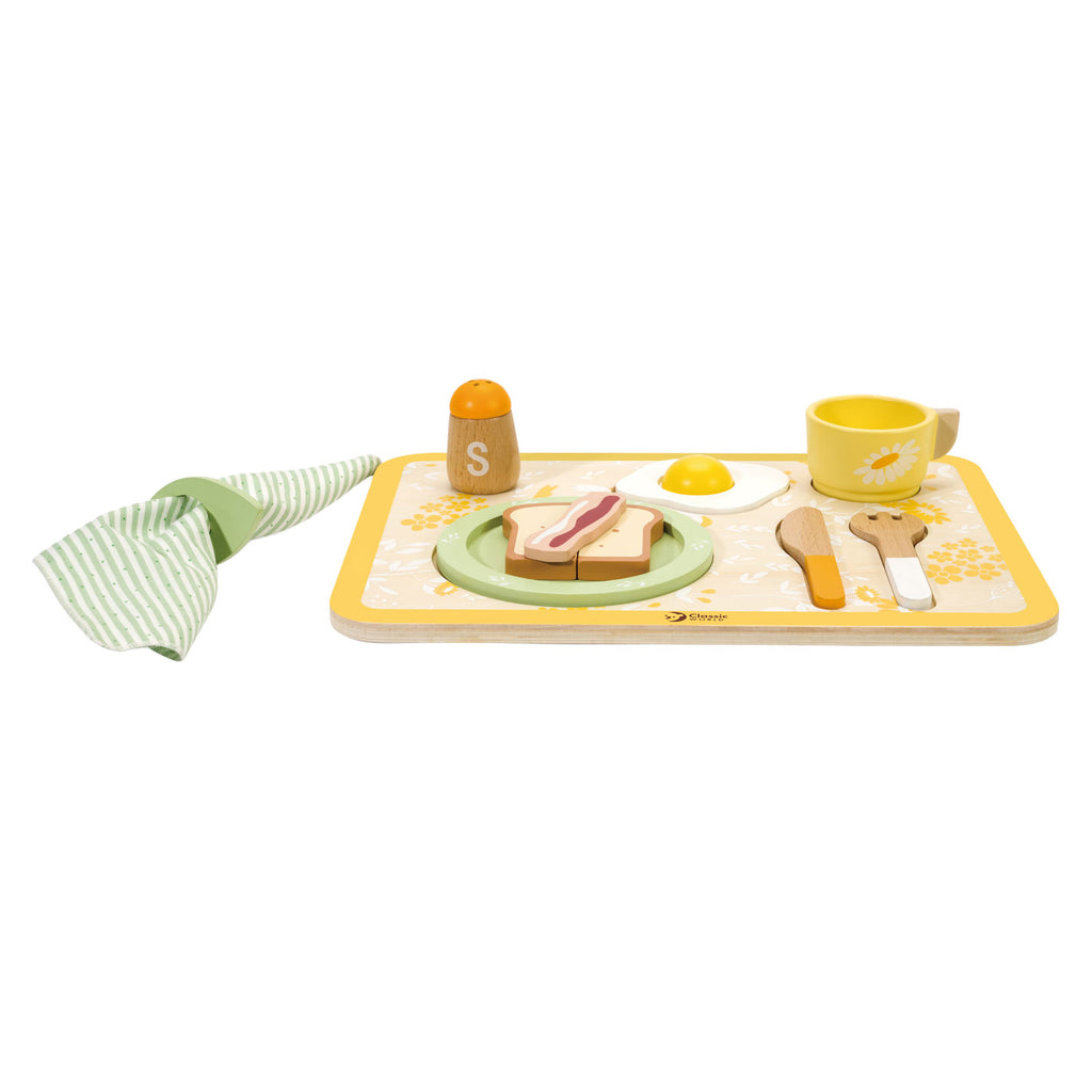 Classic world houten vintage ontbijtset met dienblad, 13dlg.