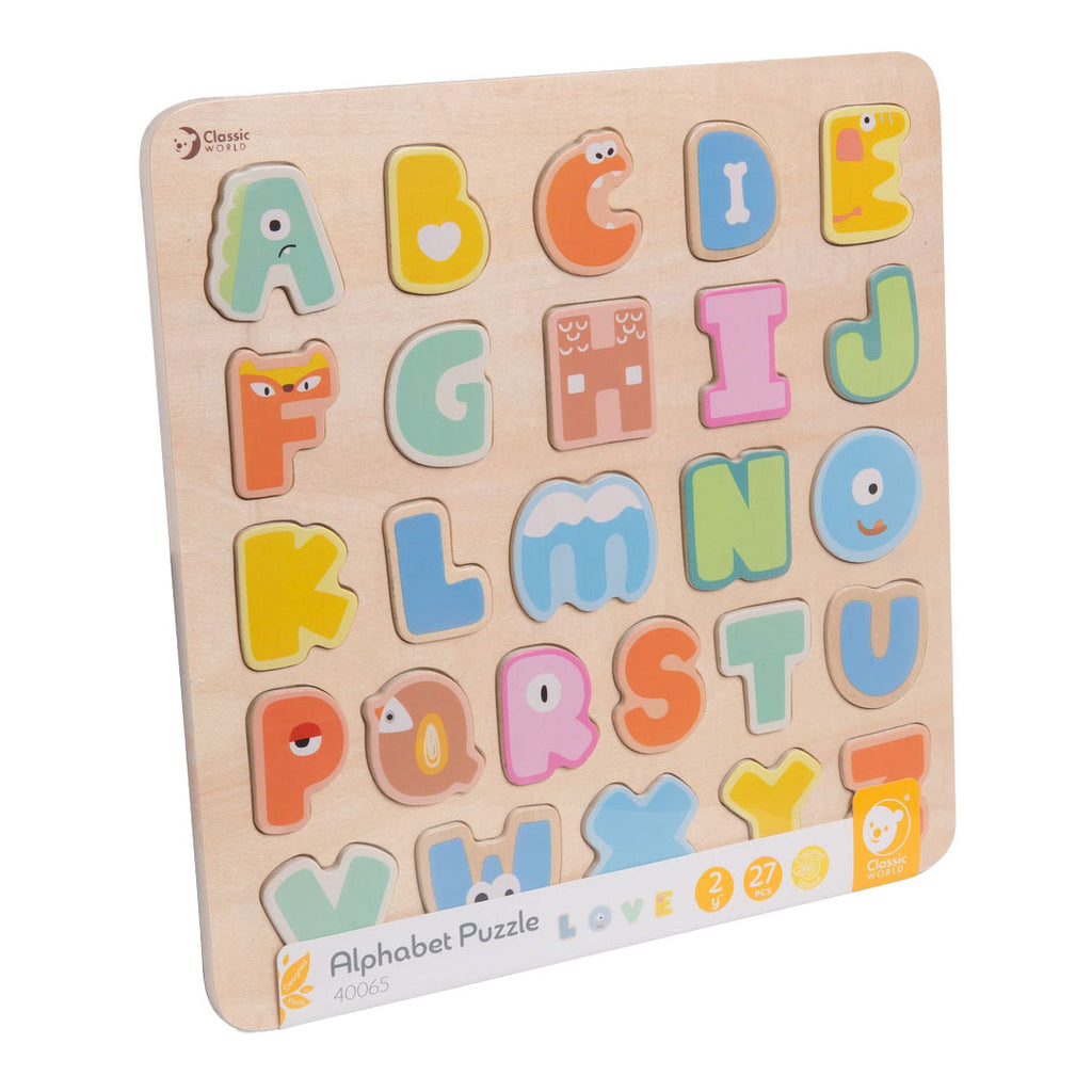 Klassisches Welt-Alphabetpuzzle aus Holz, 27 Teile.