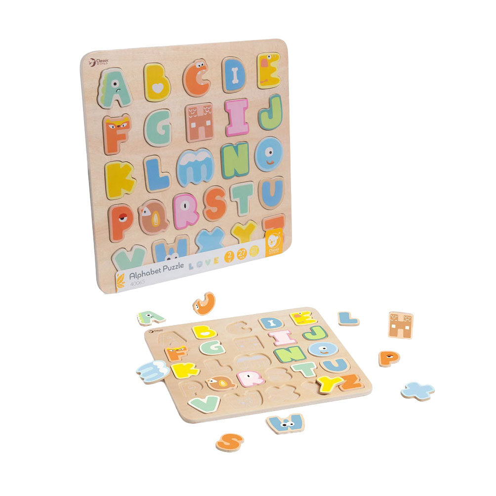 Klassisches Welt-Alphabetpuzzle aus Holz, 27 Teile.