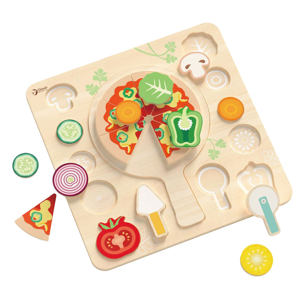 Classic world houten speelgoed vormenpuzzel pizza 22 stuks educatief.