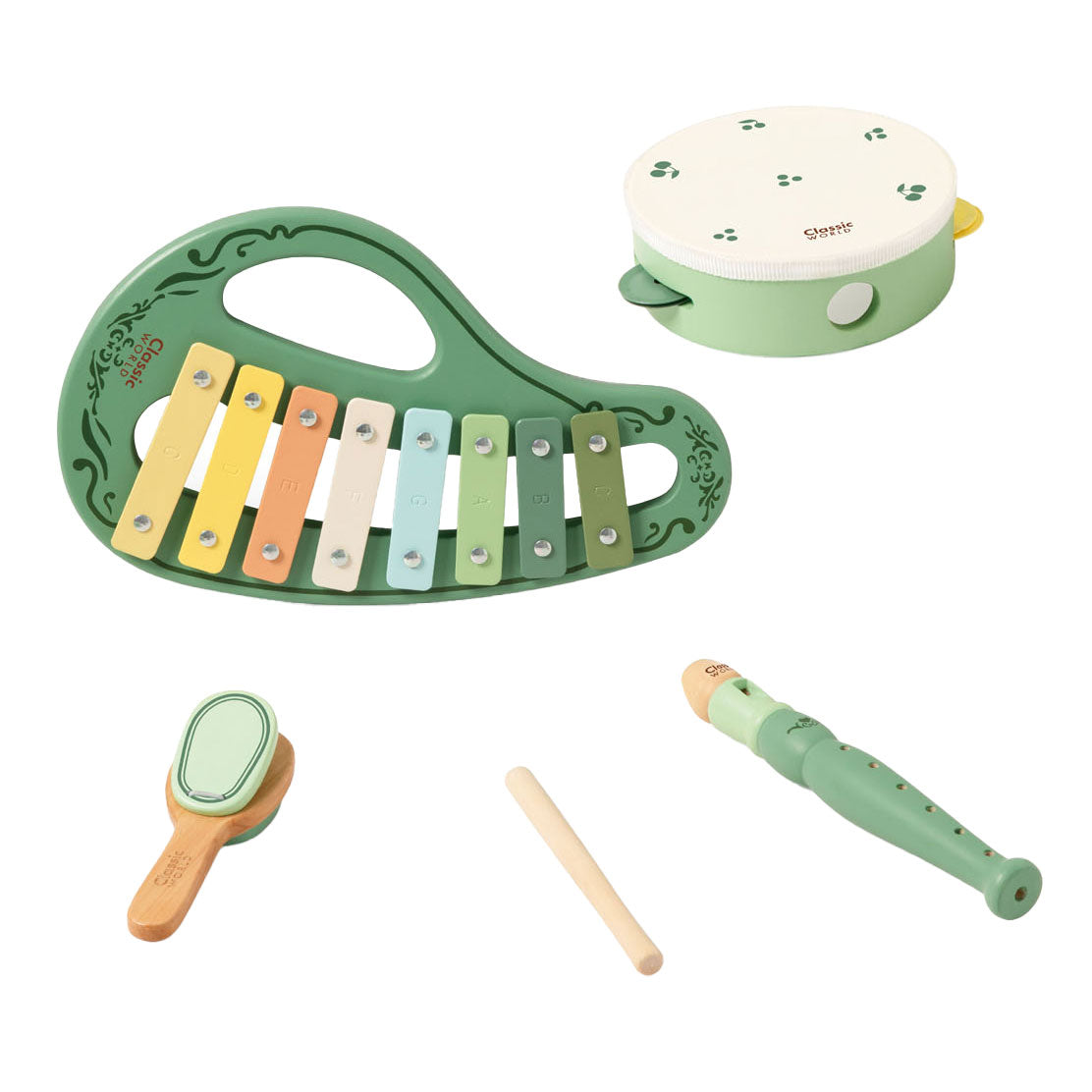 Classic world houten vintage muziekinstrumenten set, 5dlg.