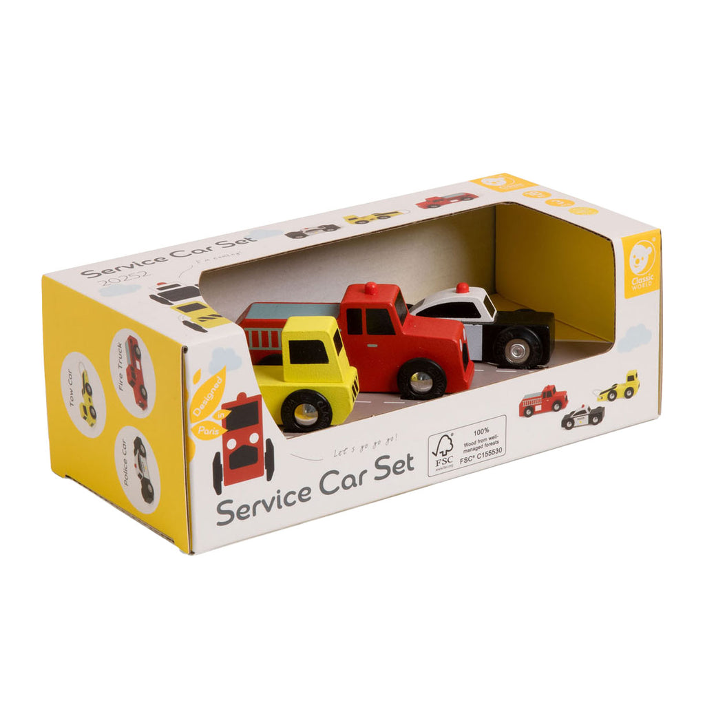 Classic world houten hulpdienst auto's set, 3st.