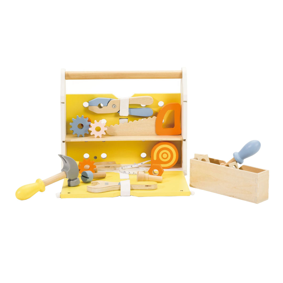 Moderner Werkzeugkasten aus Holz von Classic World, 27-teilig.