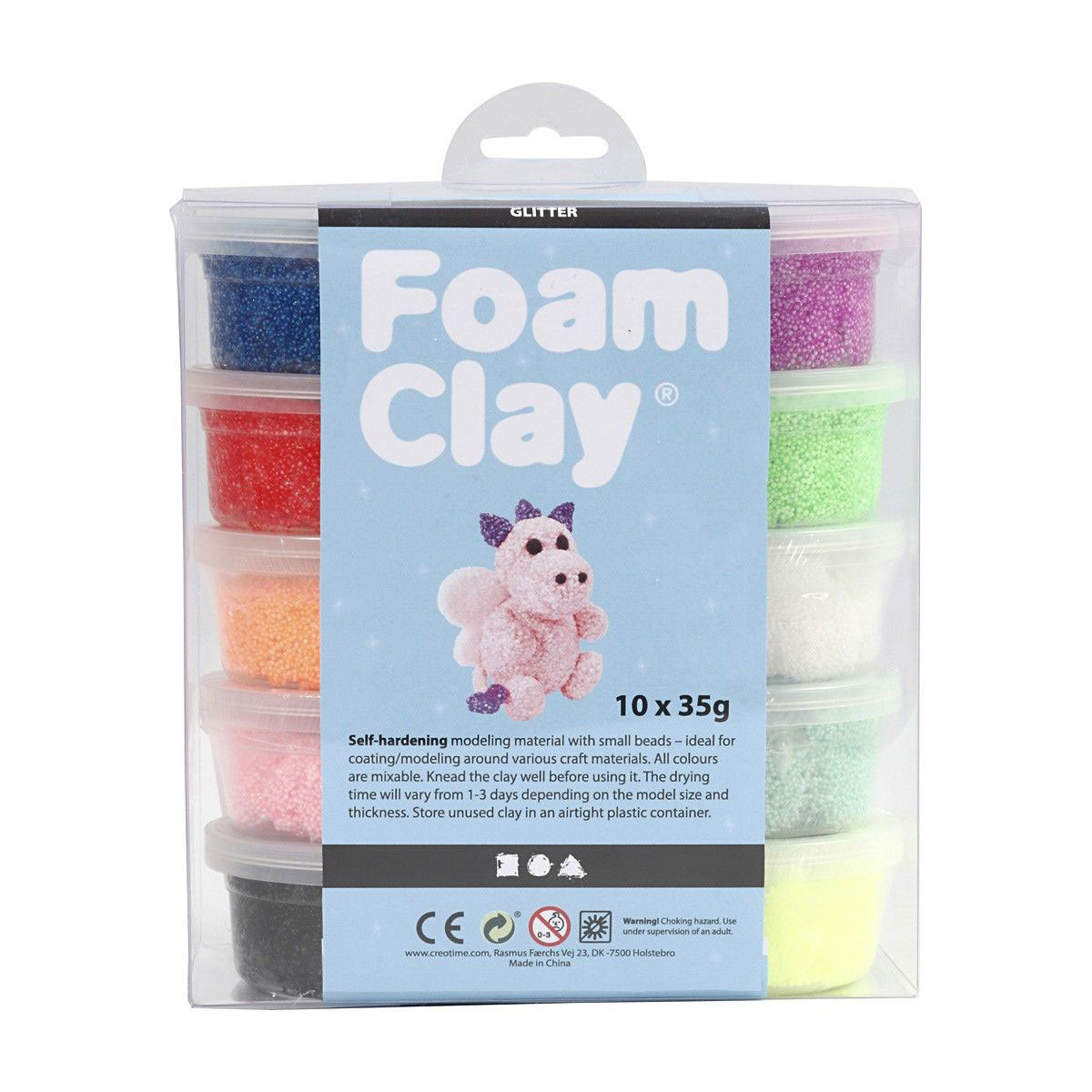 Creativ Company Schaumknete - Glitzerfarben, 10 x 35 g.