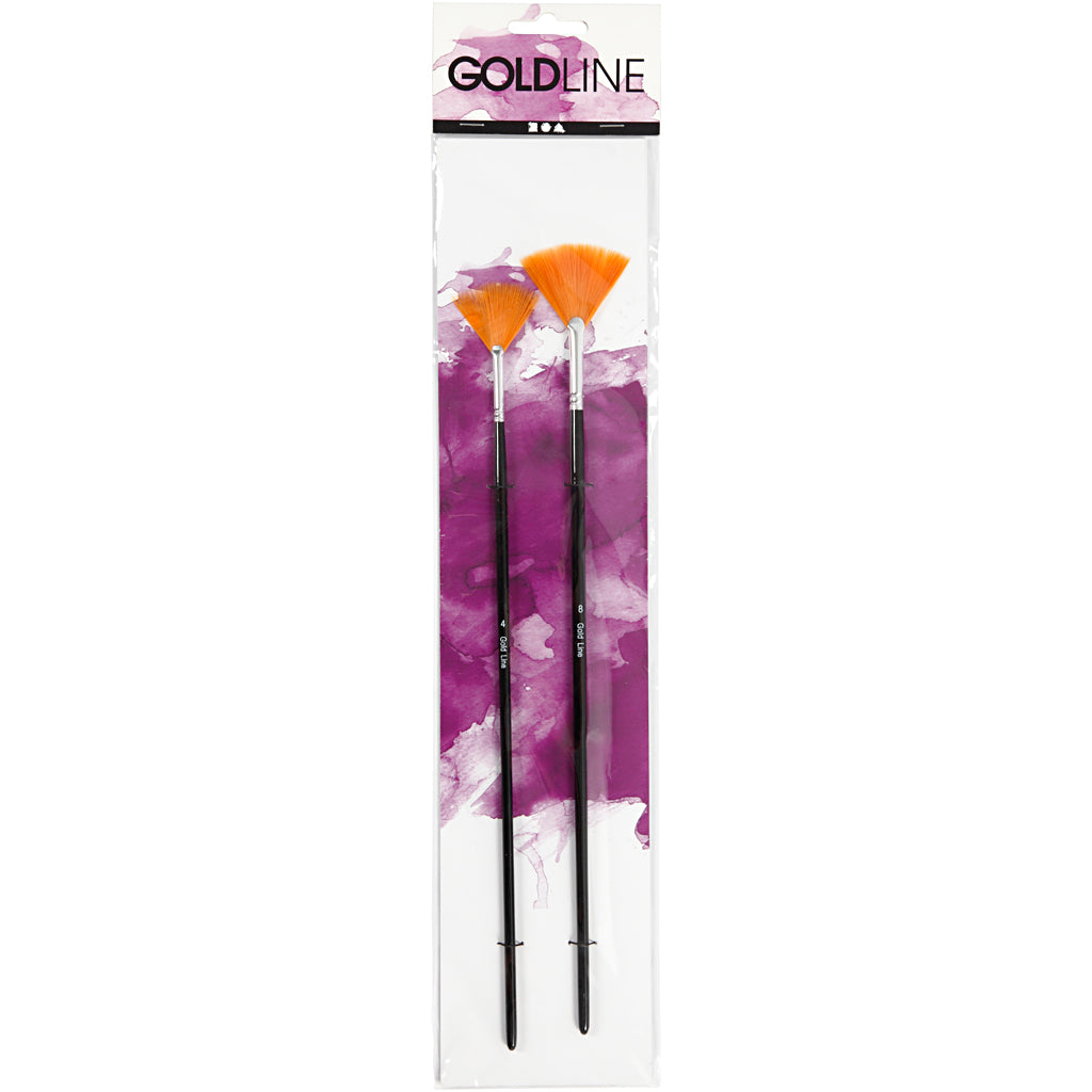 Creativ Company Gold Line Fächerpinsel, Größe 4+8, Länge: 29–30 cm, Breite: 2–3 mm, Fächerform, 2 Stück pro Packung