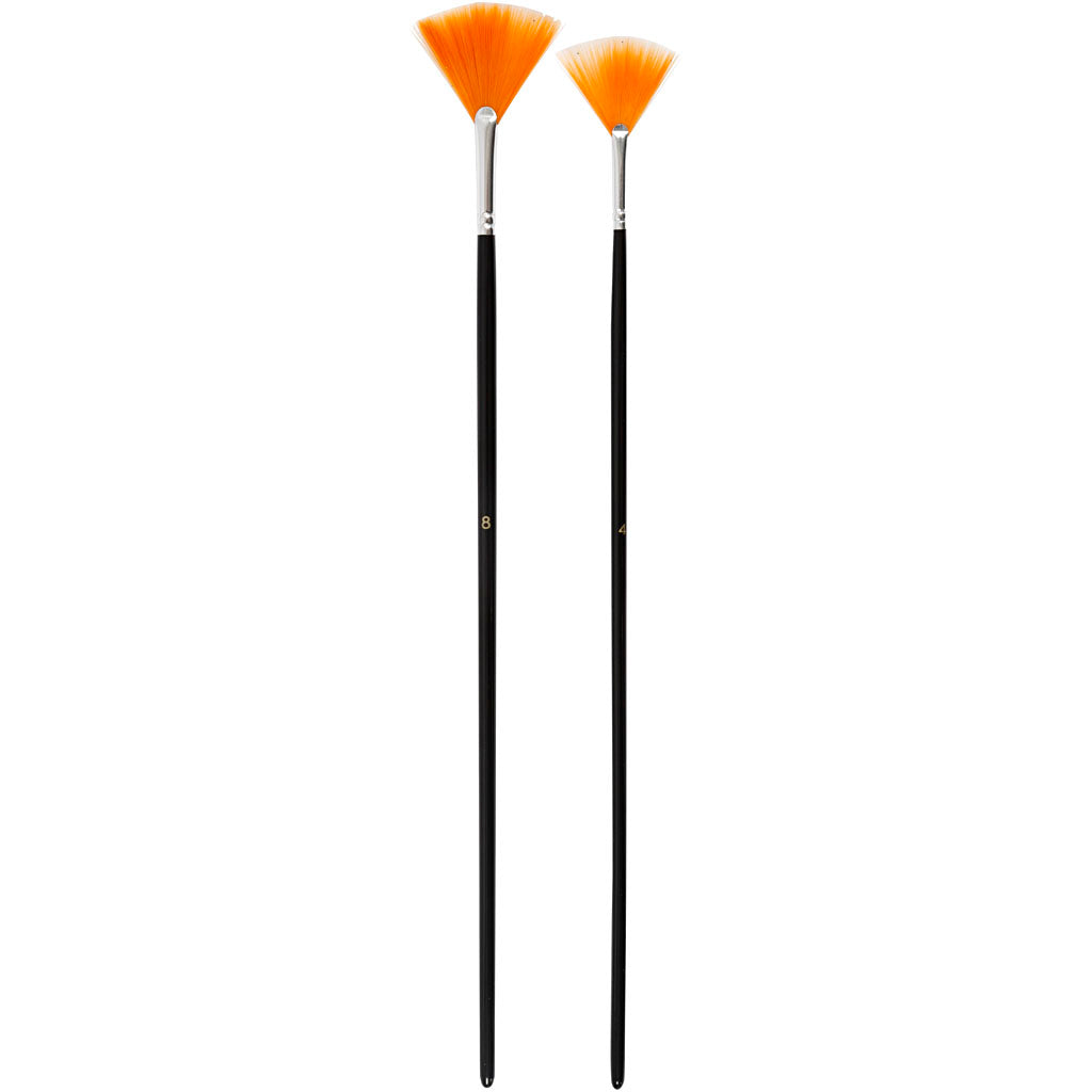 Creativ Company Gold Line Fächerpinsel, Größe 4+8, Länge: 29–30 cm, Breite: 2–3 mm, Fächerform, 2 Stück pro Packung